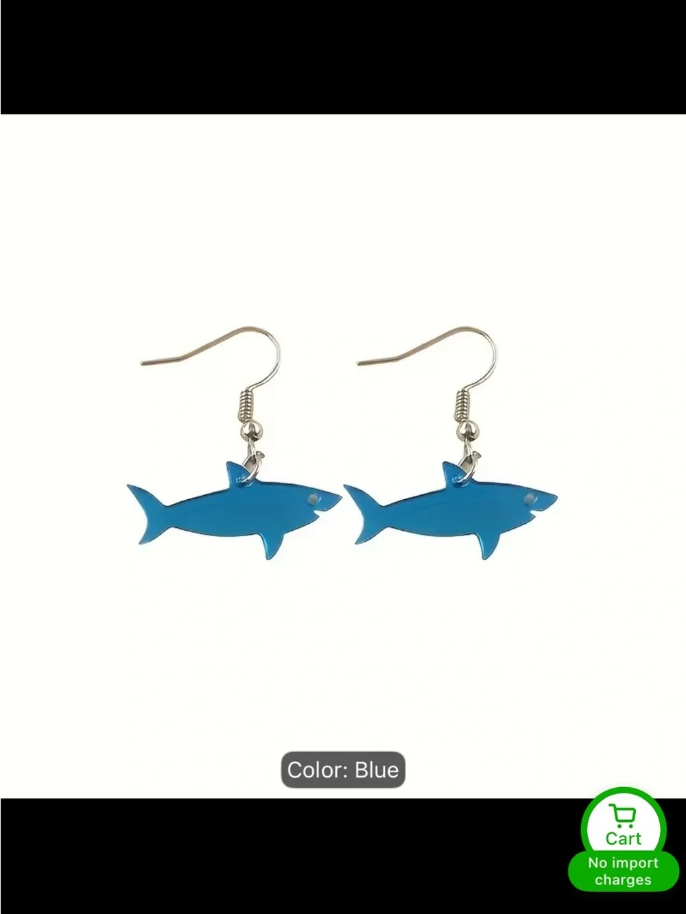Blue Shark Fish Dangle Earrings - Lightweight Fishhook Earrings